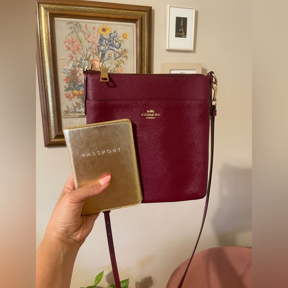 Traveler’s Bundle - Coach Kitt Burgundy Crossbody Bag 41320 & Passport Holder